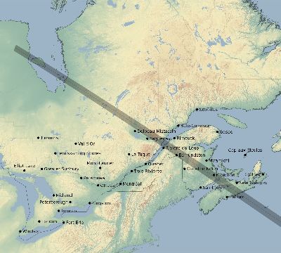 Map of the eclipse path across Canada on 11/14/1659