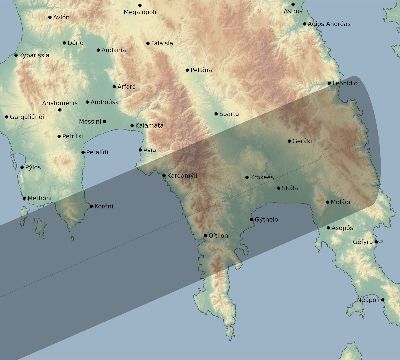 Map of the eclipse path across Greece on 11/14/1659