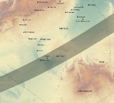 Map of the eclipse path across Algeria on 03/30/1661