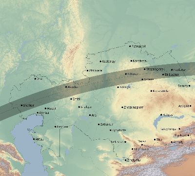 Map of the eclipse path across Kazakhstan on 03/30/1661