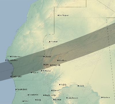 Map of the eclipse path across Mauritania on 03/30/1661