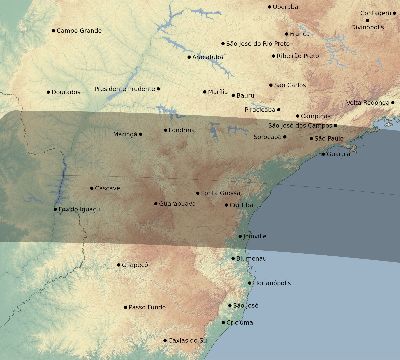 Map of the eclipse path across Brazil on 09/23/1661