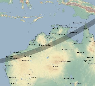 Map of the eclipse path across Australia on 03/20/1662