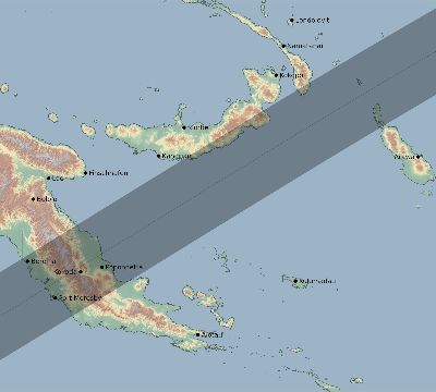 Map of the eclipse path across Papua New Guinea on 03/20/1662