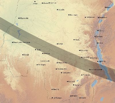 Map of the eclipse path across DR Congo on 09/12/1662