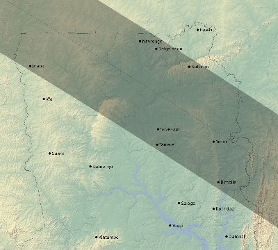 Map of the eclipse path across Ghana on 09/12/1662