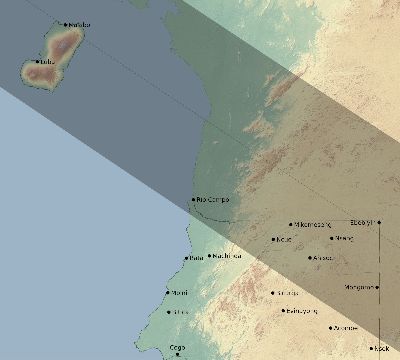 Map of the eclipse path across Equatorial Guinea on 09/12/1662