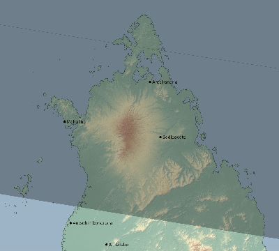 Map of the eclipse path across Madagascar on 09/12/1662