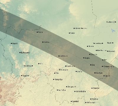 Map of the eclipse path across Mali on 09/12/1662