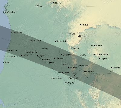 Map of the eclipse path across Mauritania on 09/12/1662