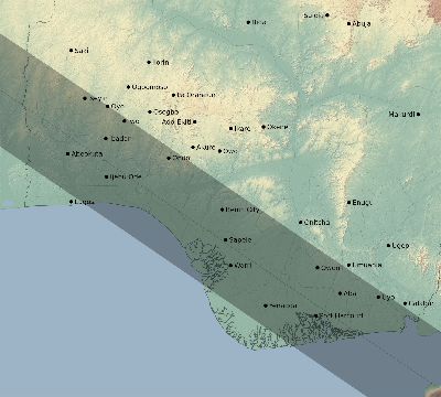 Map of the eclipse path across Nigeria on 09/12/1662