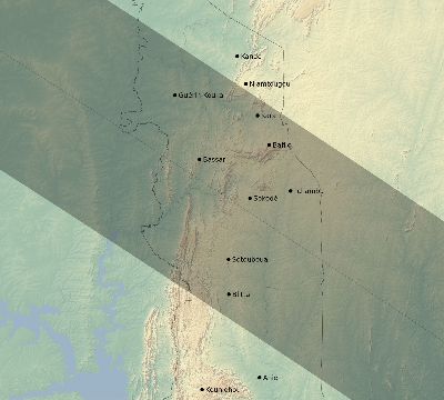 Map of the eclipse path across Togo on 09/12/1662