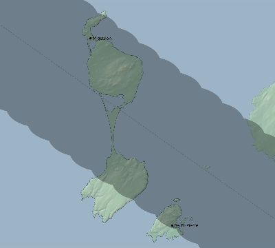 Map of the eclipse path across Saint Pierre and Miquelon on 09/01/1663