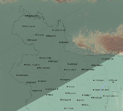 Map of the eclipse path across Bangladesh on 01/16/1665