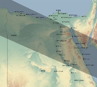 Map of the eclipse path across Egypt on 01/16/1665