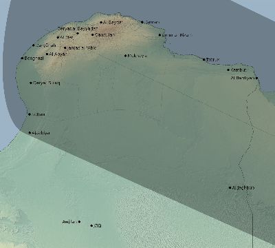 Map of the eclipse path across Libya on 01/16/1665