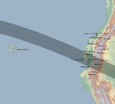 Map of the eclipse path across Ecuador on 07/12/1665