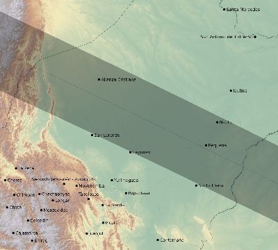 Map of the eclipse path across Peru on 07/12/1665