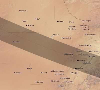 Map of the eclipse path across Botswana on 01/05/1666