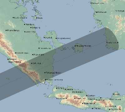 Map of the eclipse path across Indonesia on 01/05/1666