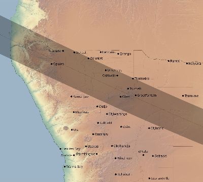 Map of the eclipse path across Namibia on 01/05/1666