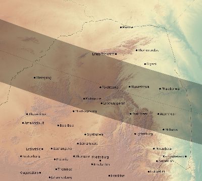 Map of the eclipse path across South Africa on 01/05/1666