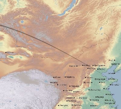 Map of the eclipse path across China on 07/02/1666