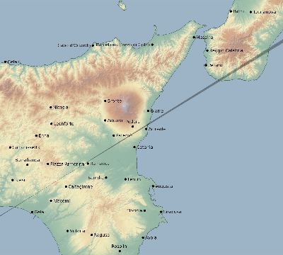 Map of the eclipse path across Italy on 07/02/1666