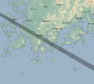 Map of the eclipse path across South Korea on 07/02/1666