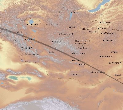 Map of the eclipse path across Mongolia on 07/02/1666