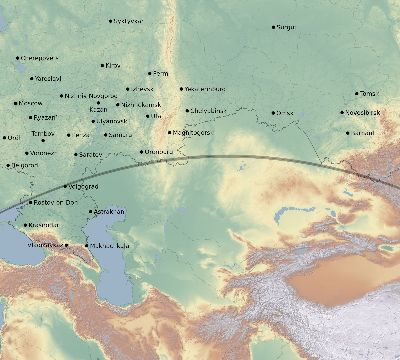 Map of the eclipse path across Russia on 07/02/1666