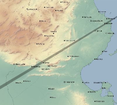 Map of the eclipse path across Tunisia on 07/02/1666