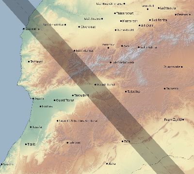Map of the eclipse path across Morocco on 11/04/1668