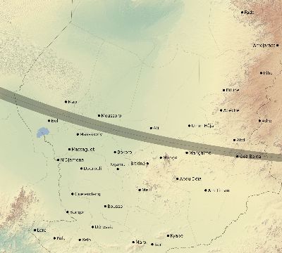 Map of the eclipse path across Chad on 11/04/1668