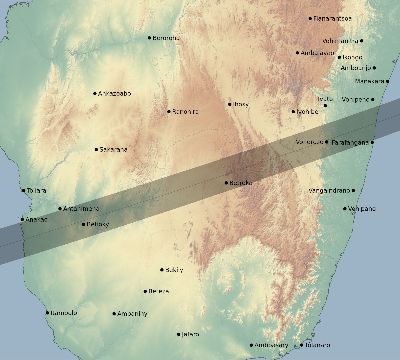Map of the eclipse path across Madagascar on 04/30/1669