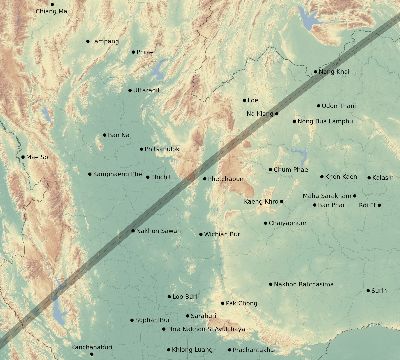 Map of the eclipse path across Thailand on 04/30/1669