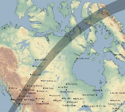 Map of the eclipse path across Canada on 04/19/1670