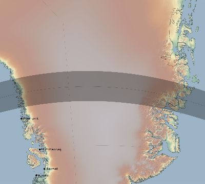 Map of the eclipse path across Greenland on 04/19/1670