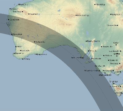 Map of the eclipse path across Australia on 10/13/1670