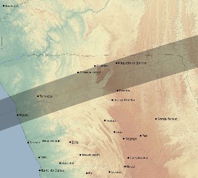 Map of the eclipse path across Angola on 02/28/1672