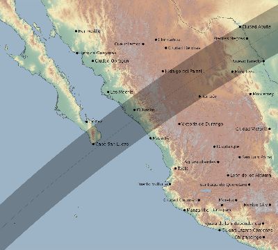 Map of the eclipse path across Mexico on 02/16/1673