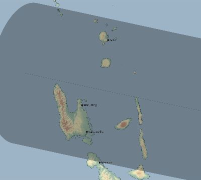 Map of the eclipse path across Vanuatu on 02/16/1673