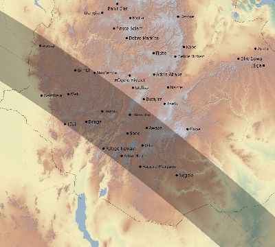 Map of the eclipse path across Ethiopia on 08/12/1673
