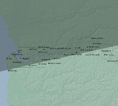 Map of the eclipse path across Gambia on 08/12/1673