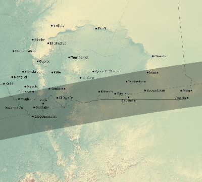 Map of the eclipse path across Mauritania on 08/12/1673