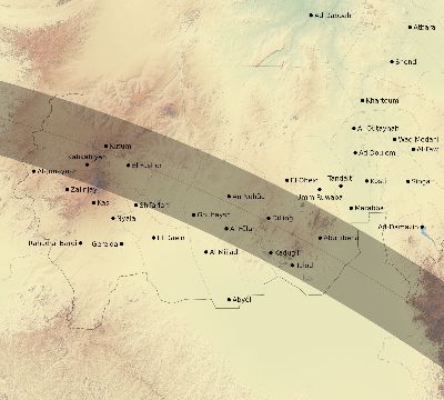 Map of the eclipse path across Sudan on 08/12/1673