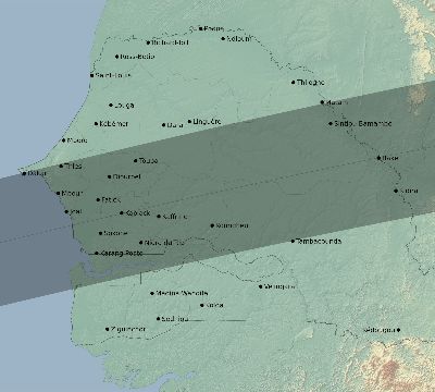 Map of the eclipse path across Senegal on 08/12/1673