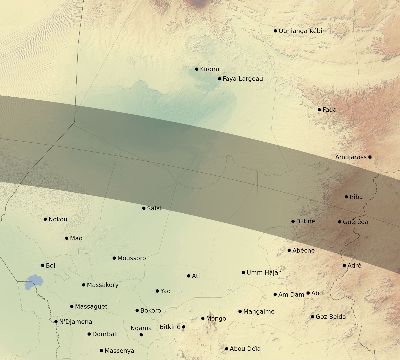 Map of the eclipse path across Chad on 08/12/1673