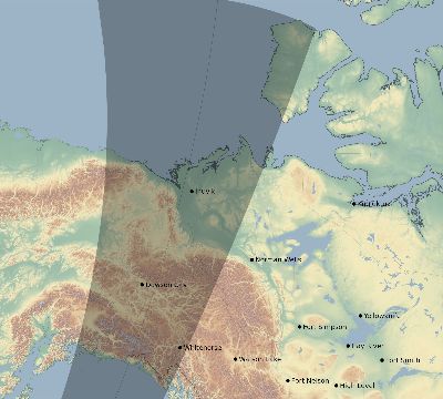 Map of the eclipse path across Canada on 02/05/1674