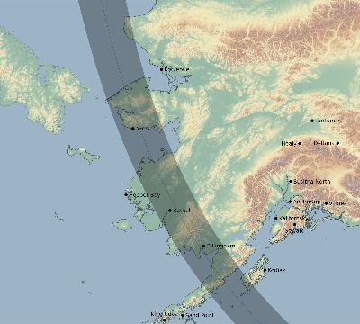 Map of the eclipse path across United States on 06/23/1675